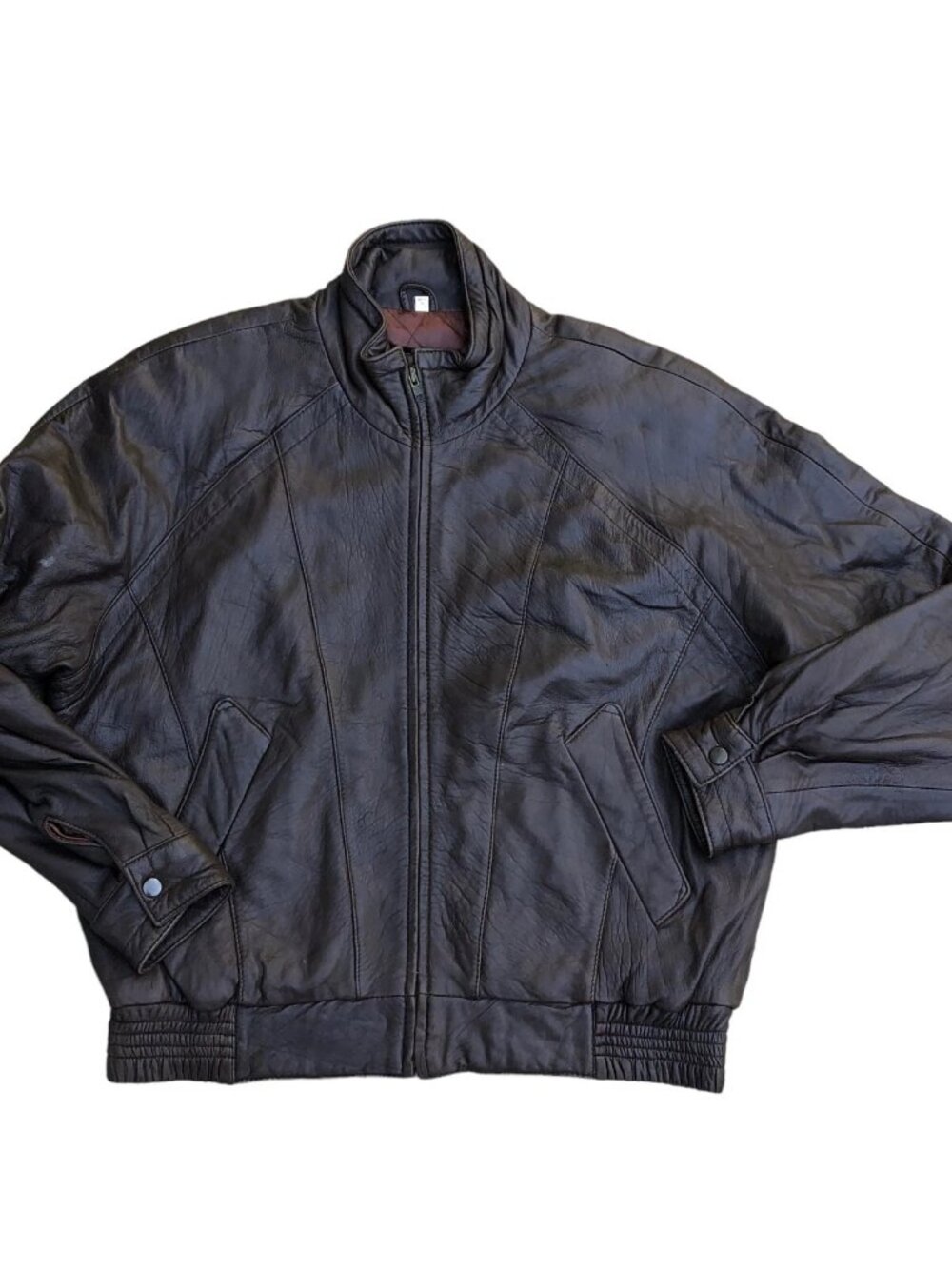 VTG SAWYER OF NAPA Leather Bomber Jacket Men's LARGE Quilted Lining Brown Biker